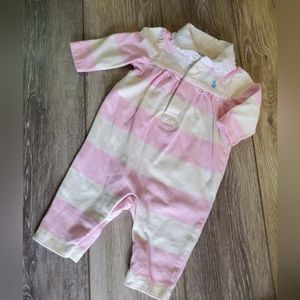 Baby girl's Ralph Lauren pink/cream striped  rugby coverall Size 3 mo.